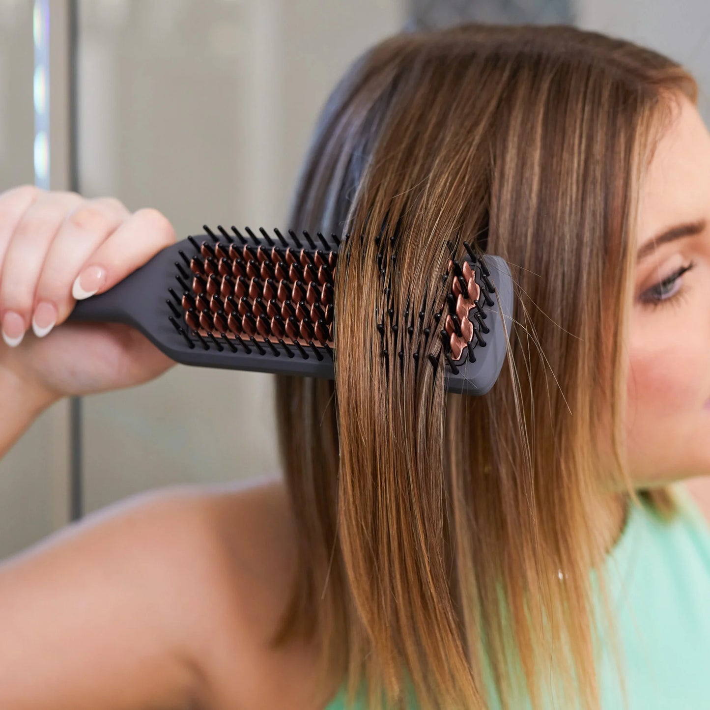 Hair Tools Set: Ceramic Heated Blow Dryer Brush Straightener and Play It Cool Argan Oil Heat Protectant Spray