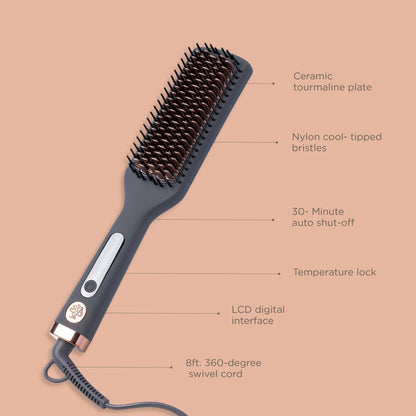 Hair Tools Set: Ceramic Heated Blow Dryer Brush Straightener and Play It Cool Argan Oil Heat Protectant Spray