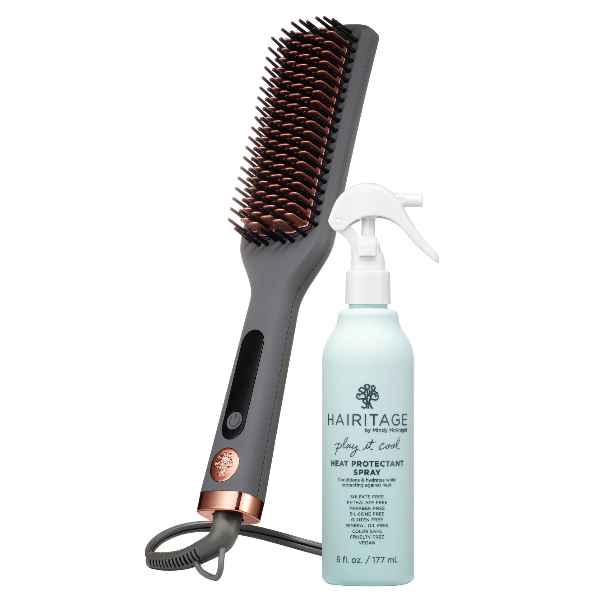 Hair Tools Set: Ceramic Heated Blow Dryer Brush Straightener and Play It Cool Argan Oil Heat Protectant Spray