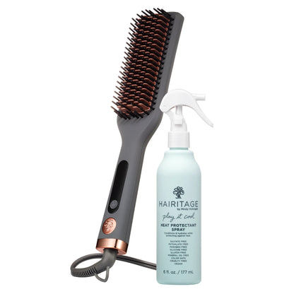 Hair Tools Set: Ceramic Heated Blow Dryer Brush Straightener and Play It Cool Argan Oil Heat Protectant Spray